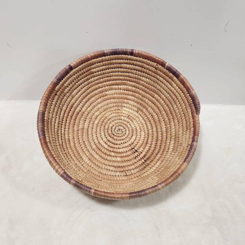 Boho Natural Woven Coiled Reed Grass Handmade Wall Art Decor And Basket - Picture 1 of 11
